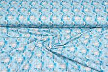 Katoenen Tricot bedrukt good night blauw
