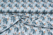 Katoenen Tricot bedrukt snow tree reindeer