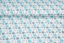 Katoenen Tricot bedrukt elephant mint-ecru