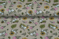 Katoen Tricot bedrukt Flower Lemur taupe