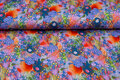 Katoenen mousseline bedrukt retro flowers paars-multi